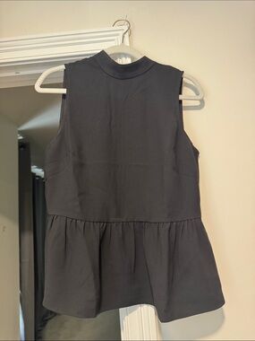 J. Crew Black Sleeveless Mock Neck Peplum Top